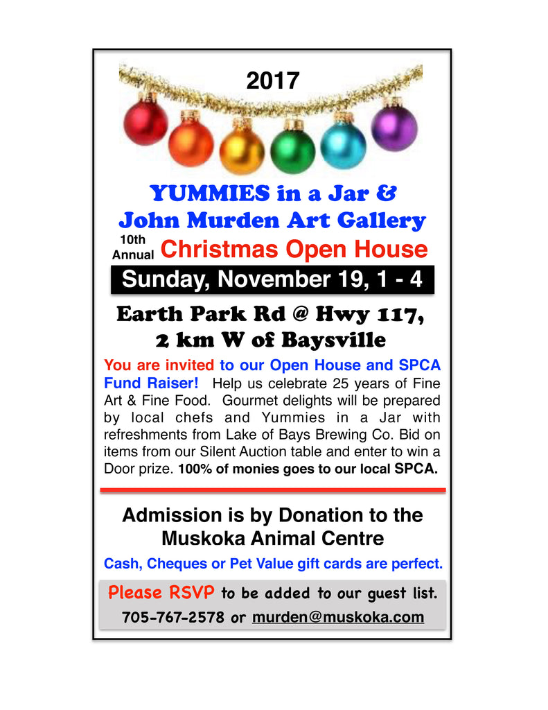 Yummies in a Jar Open House/SPCA Fundraiser on November 19th